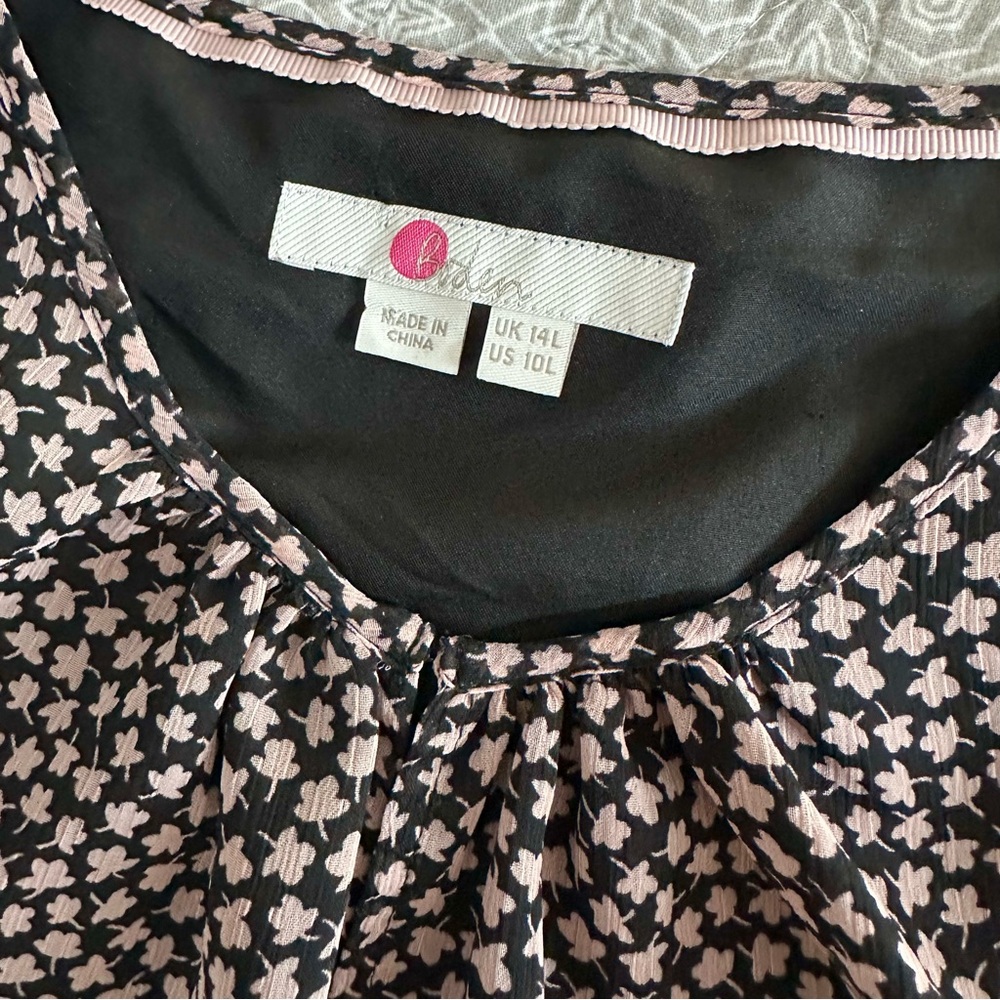 BODEN Black Pink Ditsy Floral Chiffon Long Sleeve A-line Midi Dress Size 10L - Picture 4 of 10
